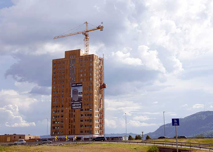 The Mjos Tower made with CLT technology. Tallest wooden building of  the world