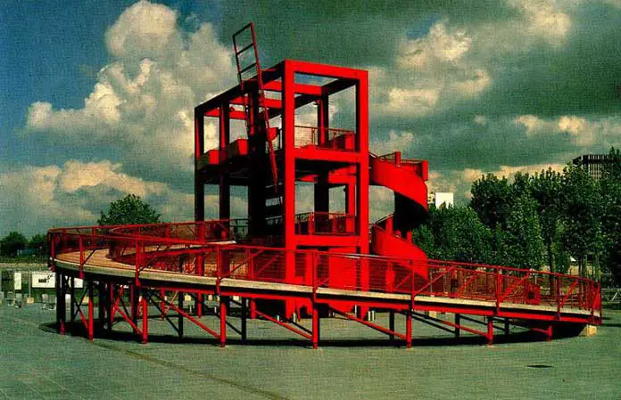 Designed by Bernard Tschumi, Parc de la Villette which is an important example of deconstructivism movement