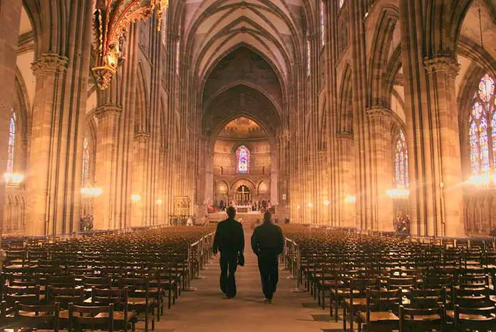 Interior of Gothic architecture building Strasbourg Cathedral 