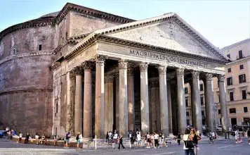 The ancient architecture of Pantheon Temple in Rome
