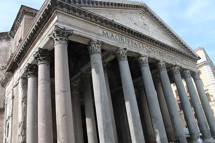 Corinthian columns of the triangular pediment in portico