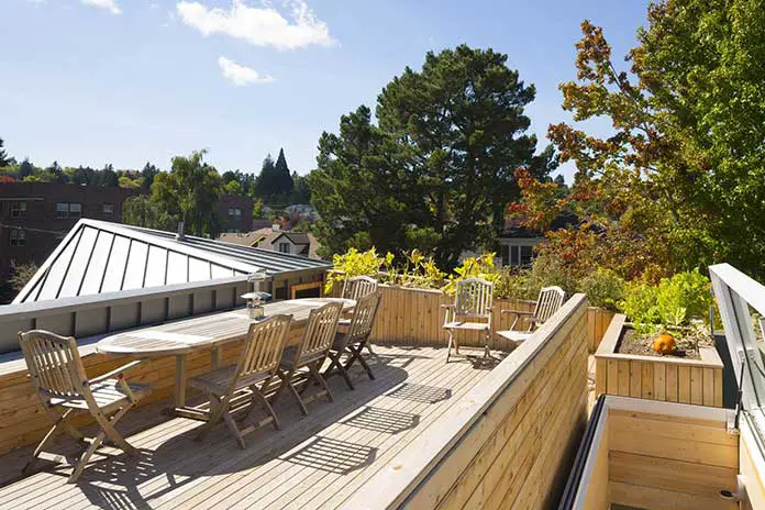 Terrace roof design example with wooden structure 