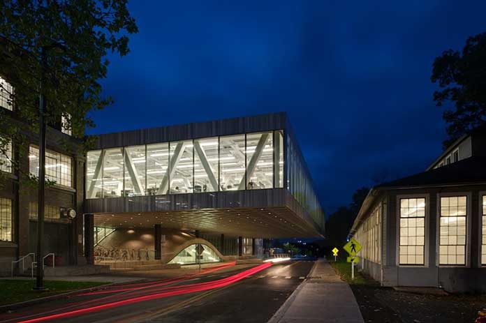 Photography of Cornell University Milstein Hall as an example for cantilever in architecture design