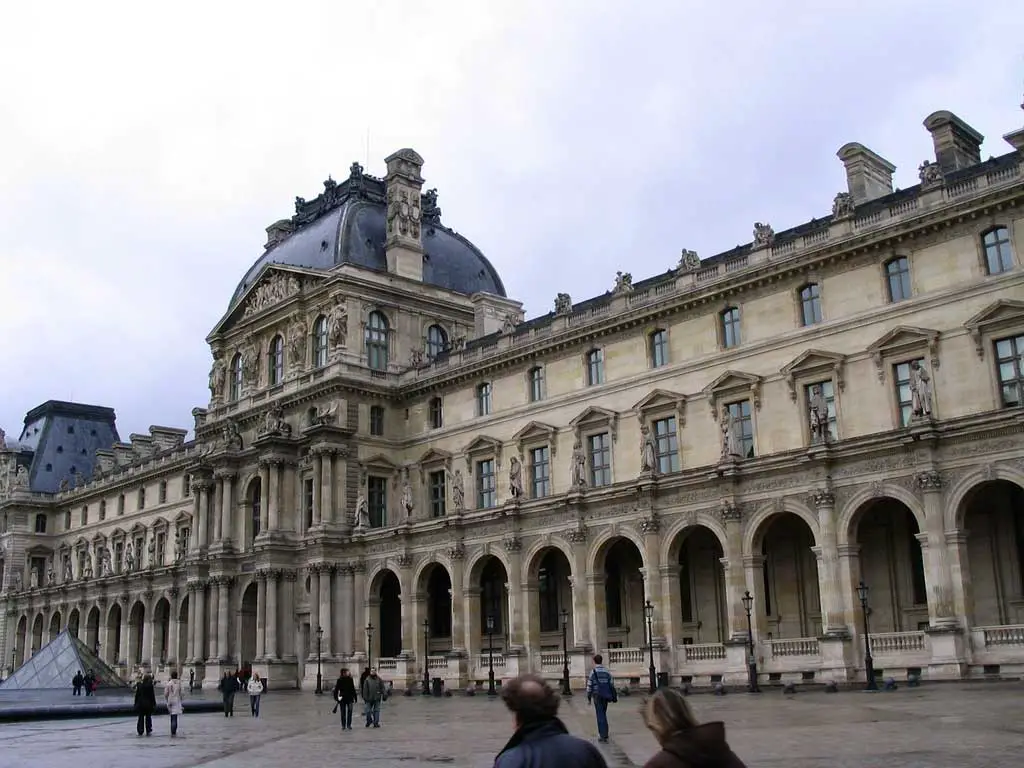 Front facade of Louvre Museum in Paris, France