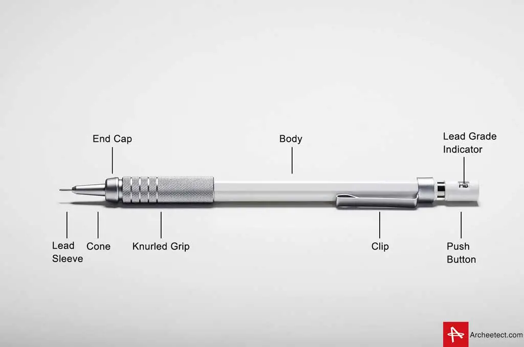 Parts of a mechanical drafting pencil